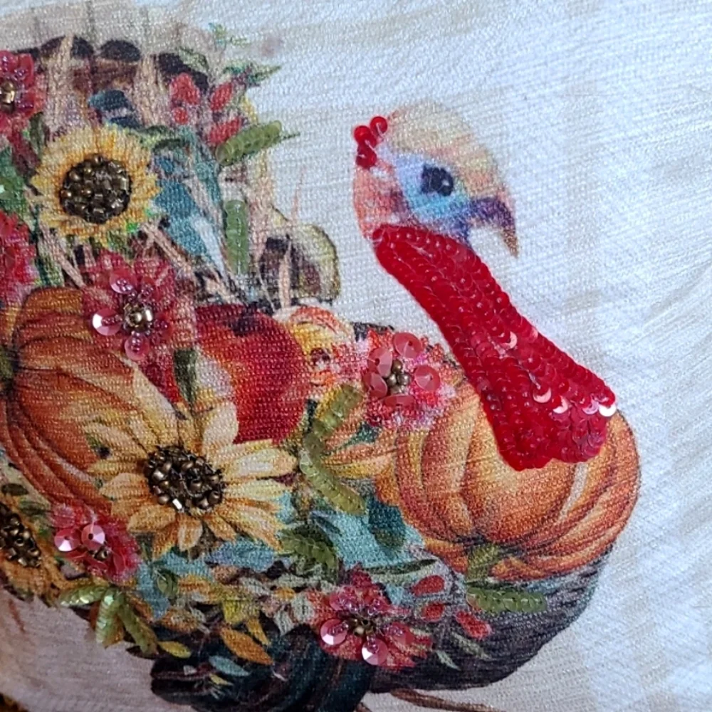 Embellished Thanksgiving Pillow 1' Square Dia. Accent Pillow